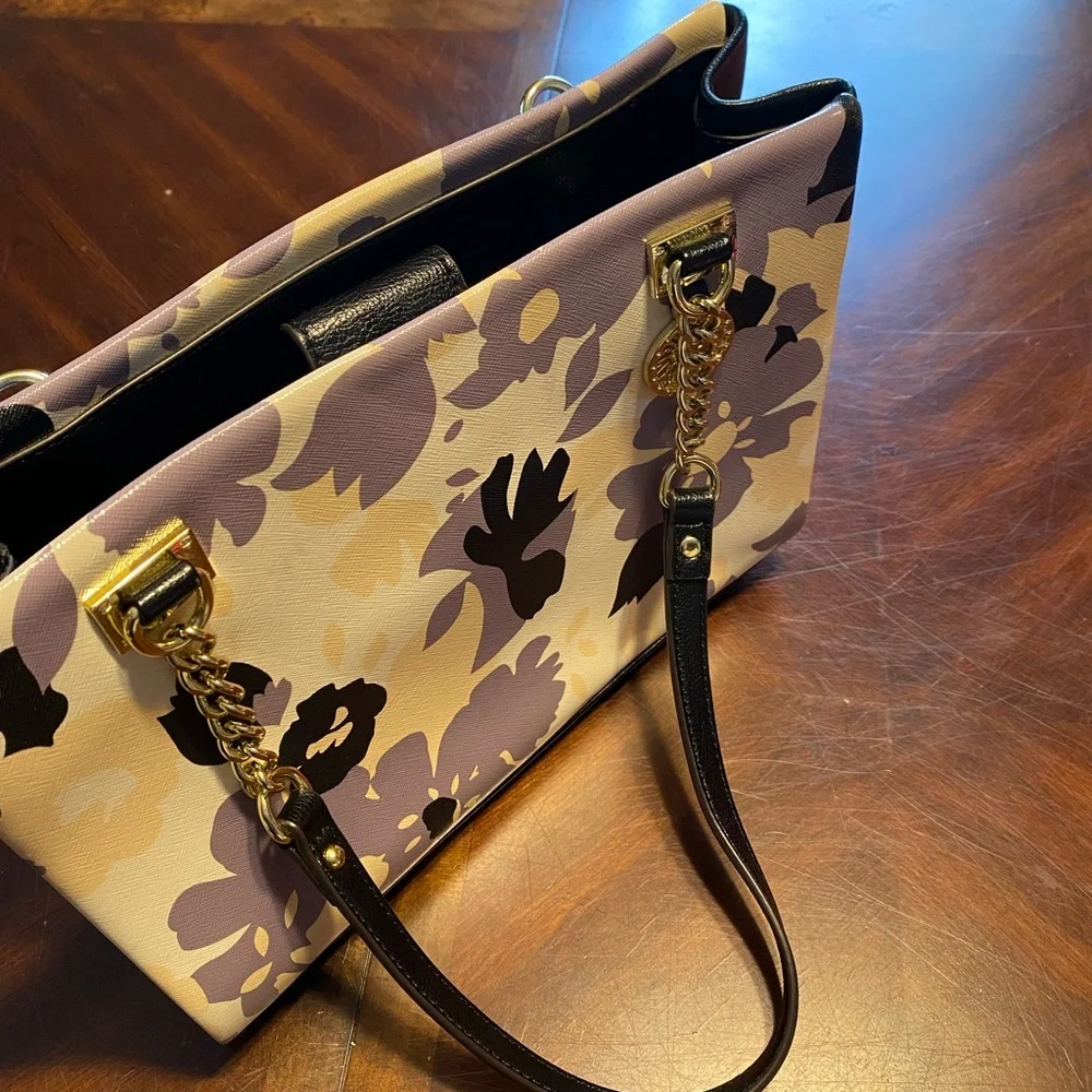 Anne Klein Floral Shoulder Bag - Purple, Black, Gold - Picture 10 of 13